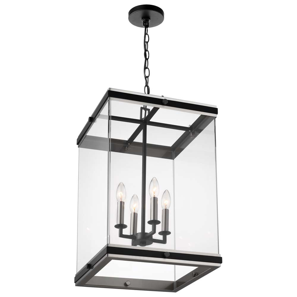 Crossroads 4-Light Foyer Pendant Matte Black with Clear Glass