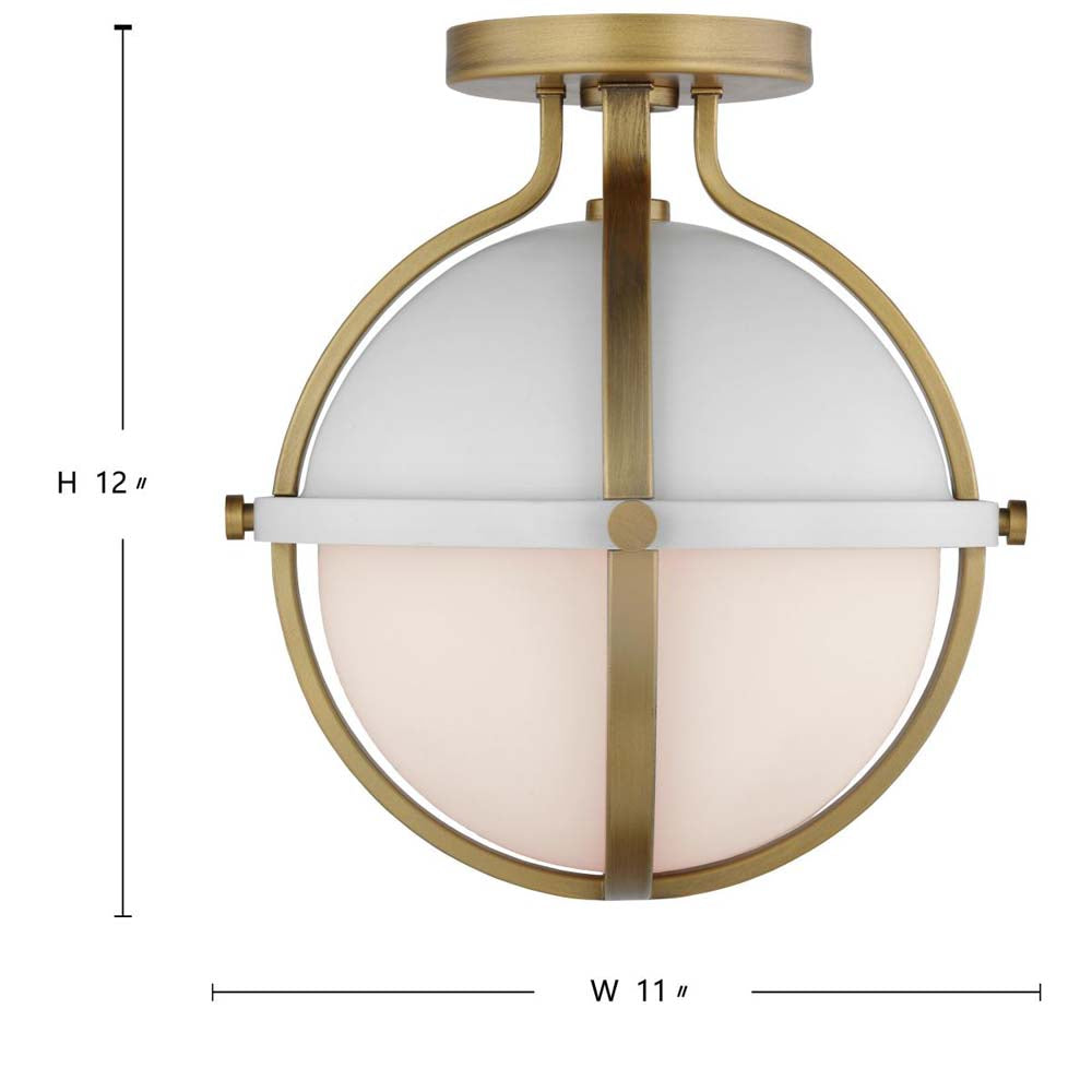 Lincoln 60w 1-Light Semi Flush Mount Opal Glass E26 Base Matte White Finish