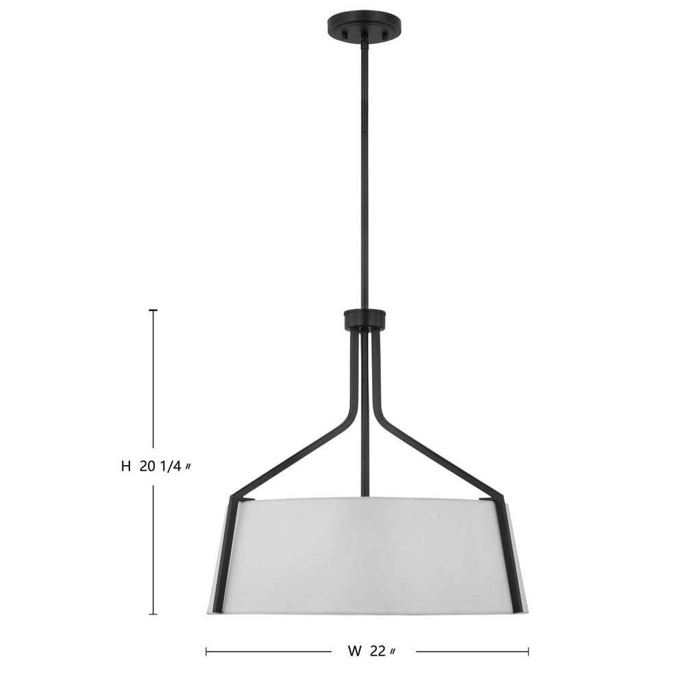 Livingston 4-Light Pendant E26 Base 60w Matte Black Finish White Fabric Shade