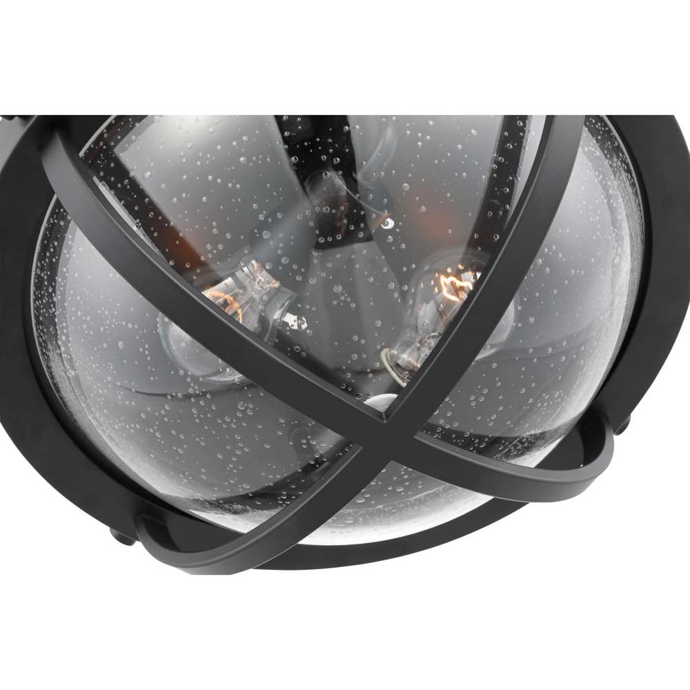Lincoln 60w 2-Light Large Flush Mount Clear Seeded Glass E26 Base Black Finish