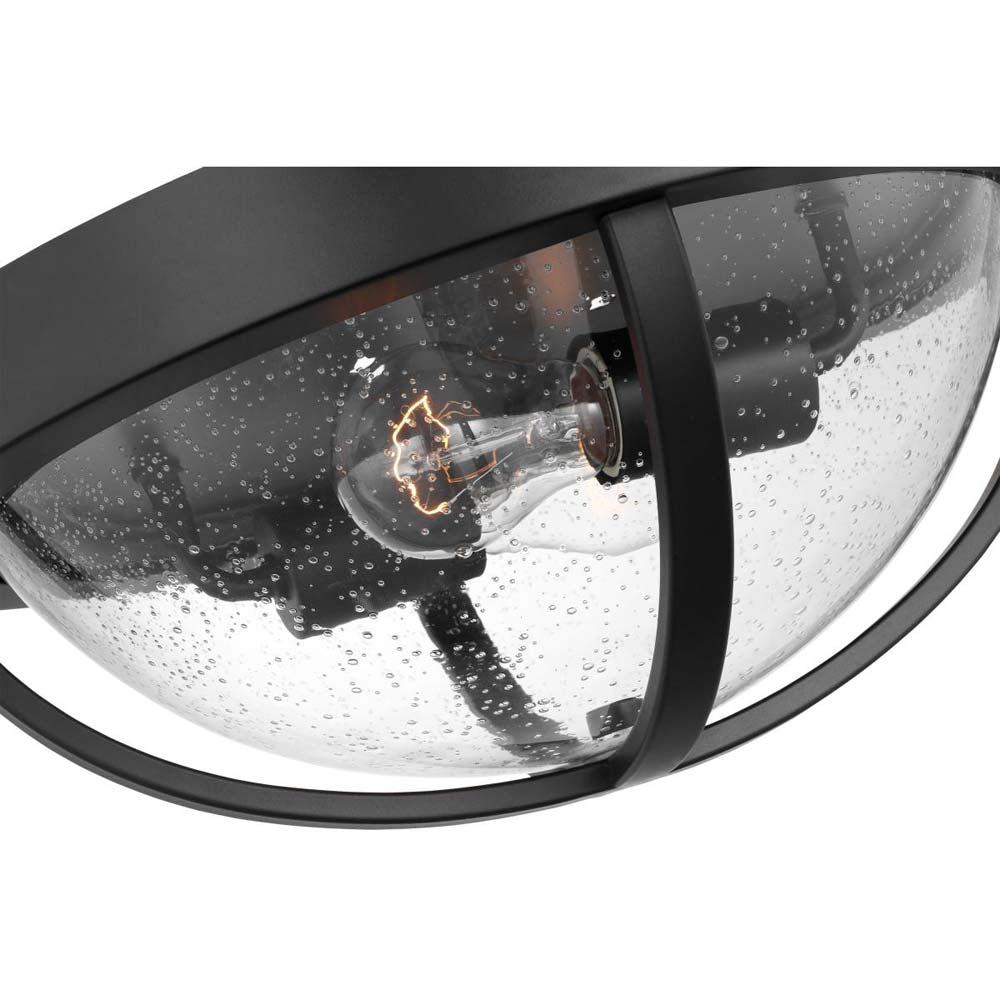 Lincoln 60w 2-Light Large Flush Mount Clear Seeded Glass E26 Base Black Finish