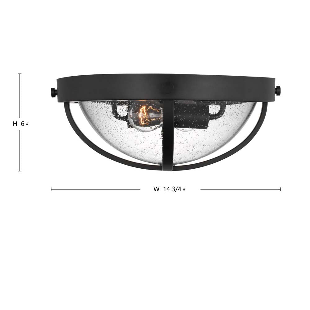 Lincoln 60w 2-Light Large Flush Mount Clear Seeded Glass E26 Base Black Finish
