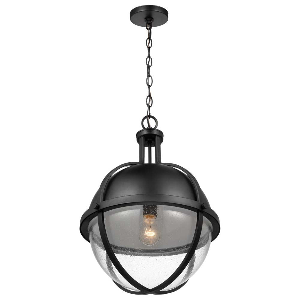 Lincoln Large Pendant E26 Base 60w Matte Black Finish Clear Seeded Glass