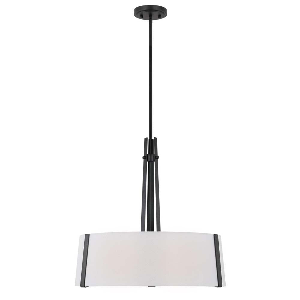 Flynn 3-Light Pendant E26 Base 60w Black Finish White Textile Shade