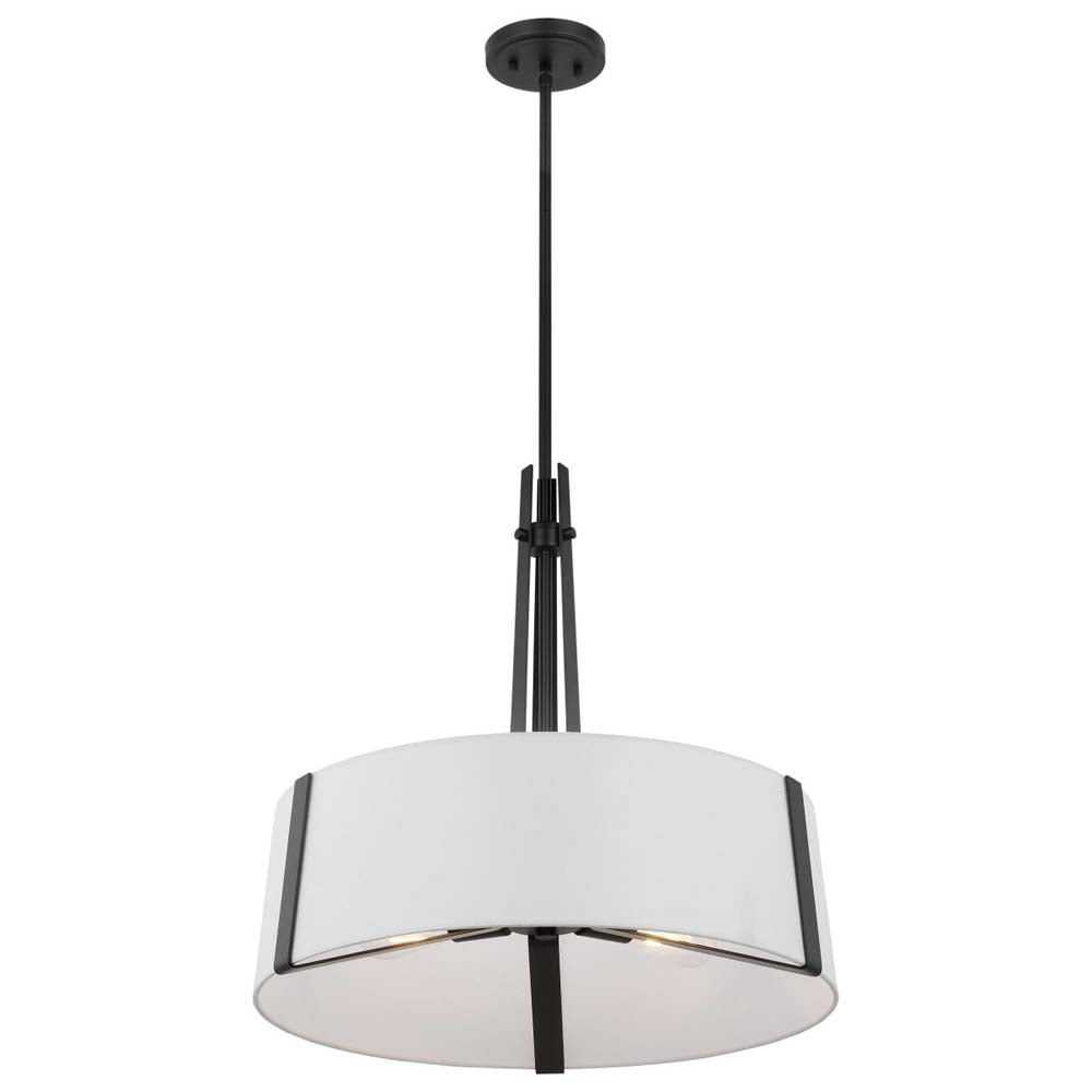 Flynn 3-Light Pendant E26 Base 60w Black Finish White Textile Shade