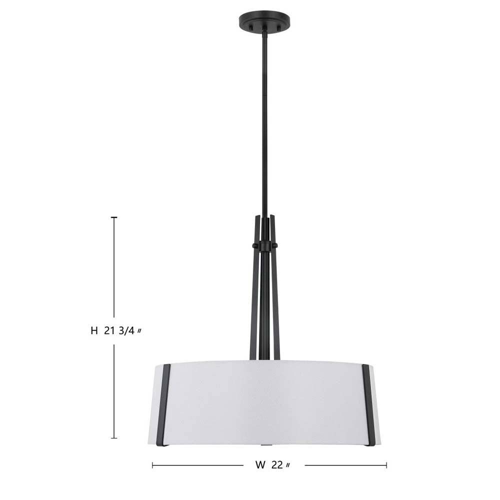 Flynn 3-Light Pendant E26 Base 60w Black Finish White Textile Shade