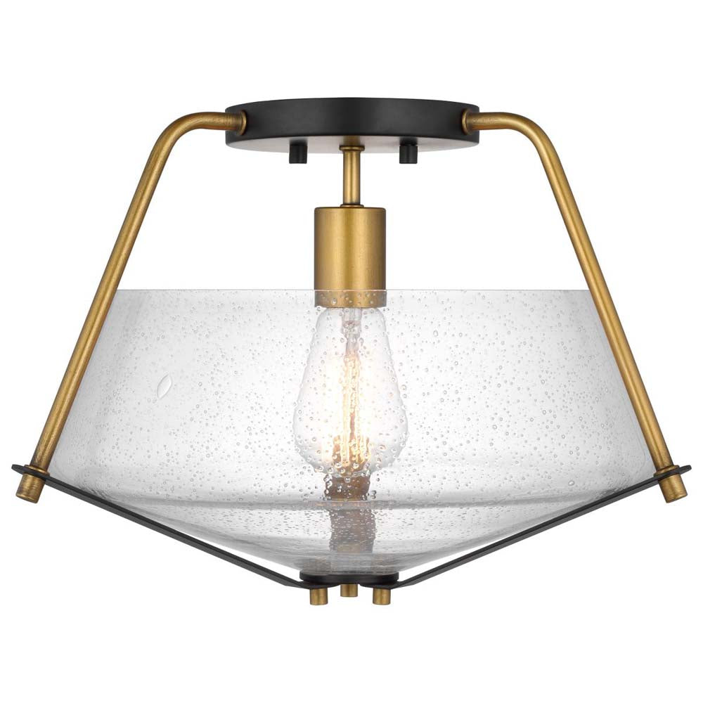 Starlight 60w 1-Light Semi Flush Mount Clear Seeded Glass E26 Base Black Finish