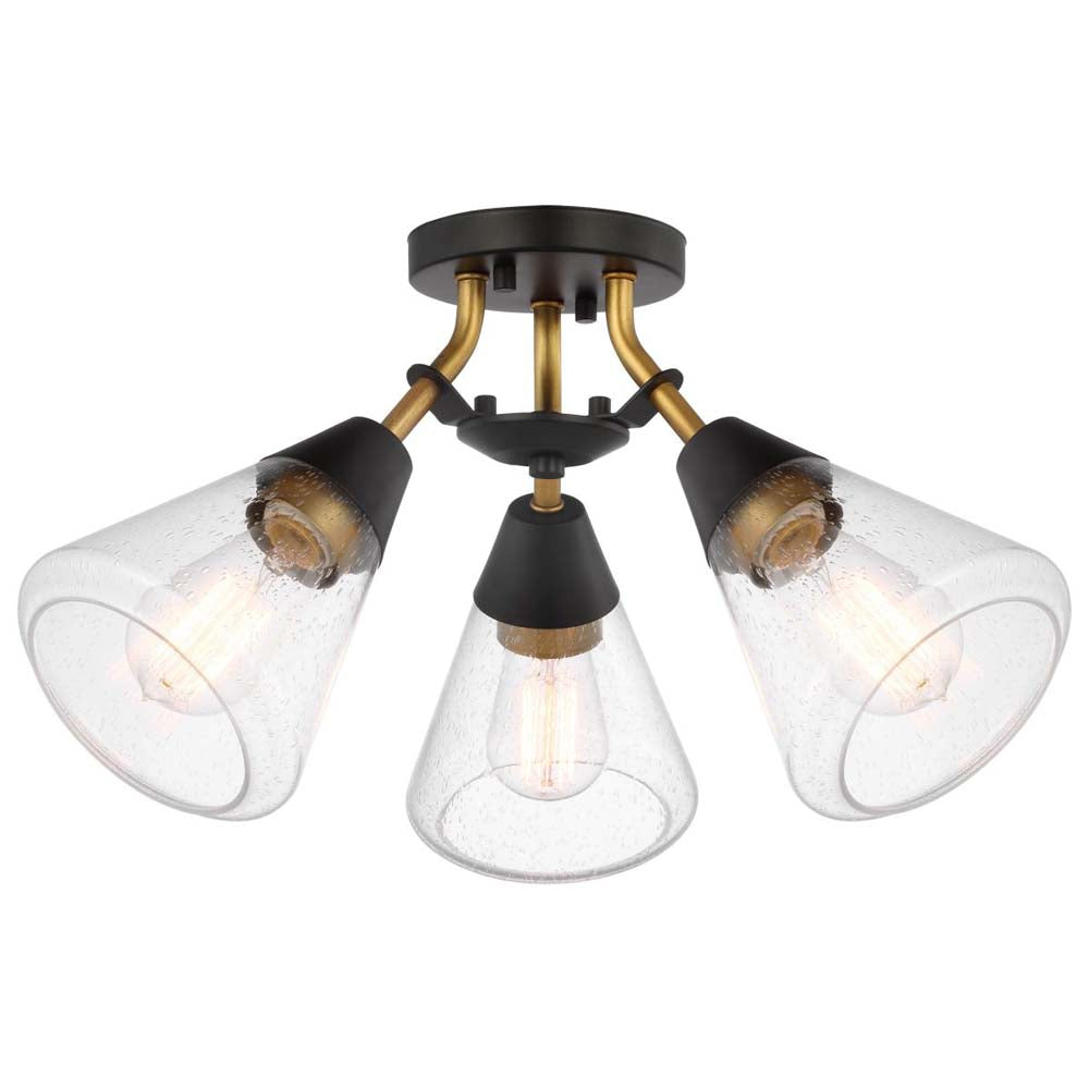 Starlight 60w 3-Light Semi Flush Clear Seeded Glass Mount E26 Base Black Finish