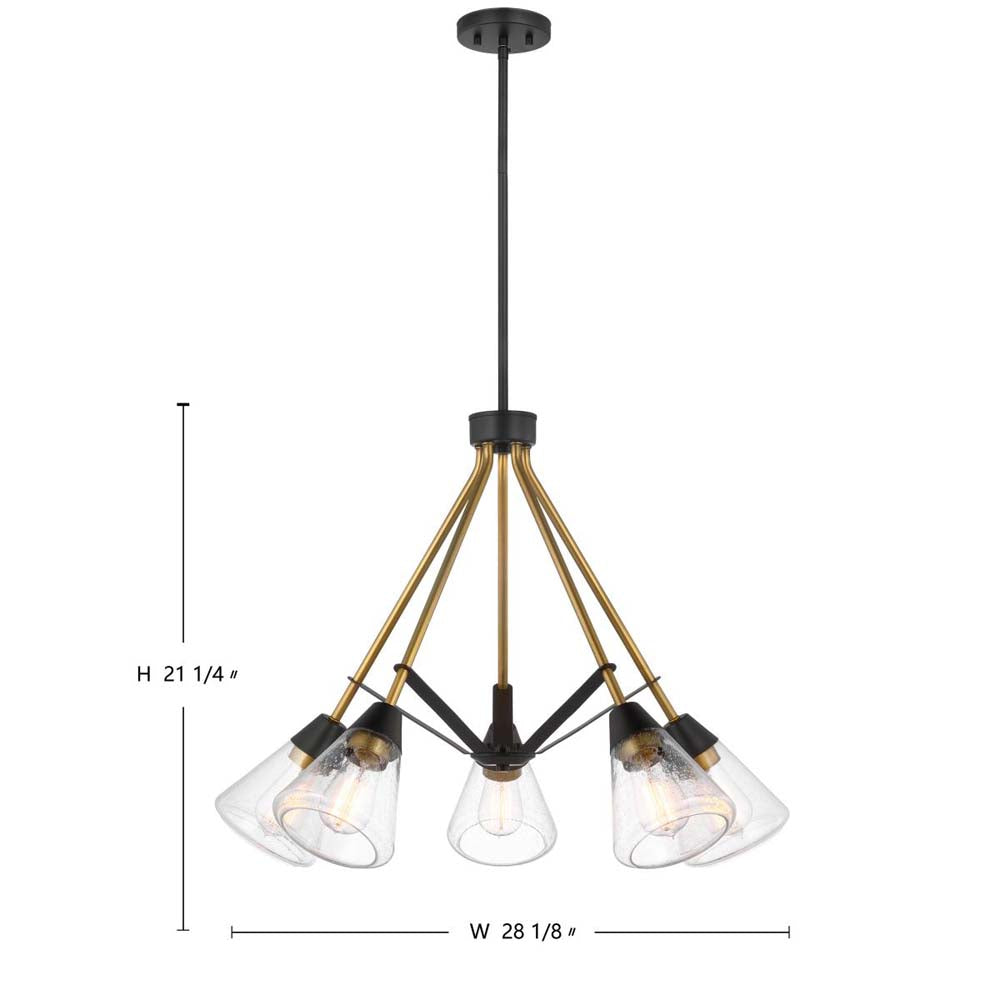 Starlight 60w 5-Light Chandelier Clear Seeded Glass E26 Base Matte Black Finish