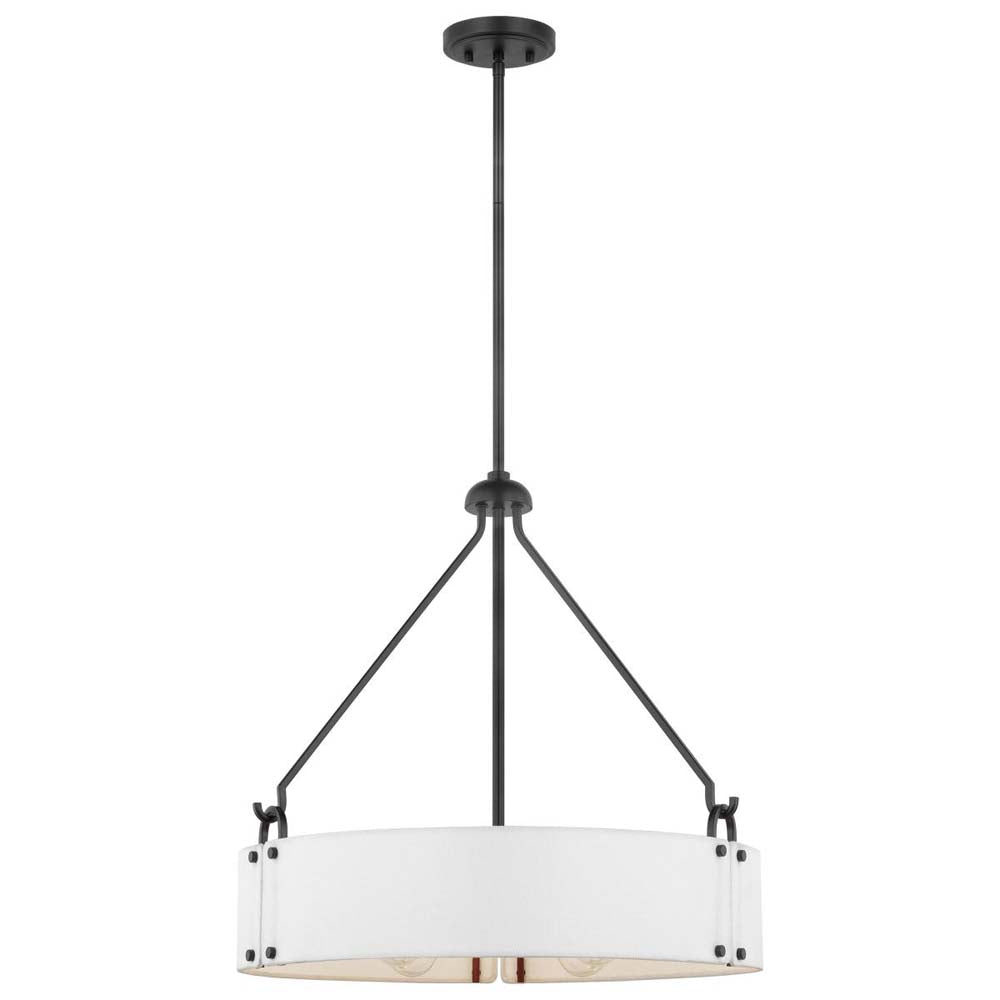 Halter 4-Light Pendant E26 Base 60w Matte Black Finish White Fabric Shade
