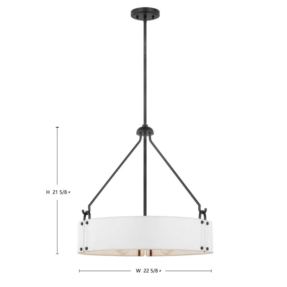 Halter 4-Light Pendant E26 Base 60w Matte Black Finish White Fabric Shade