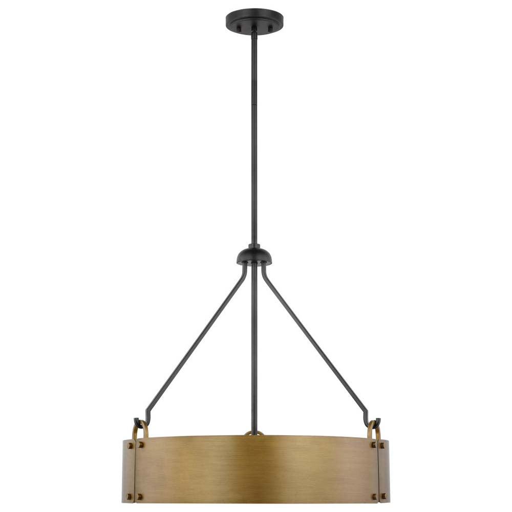 Halter 4-Light Pendant E26 Base 60w Matte Black Finish Natural Brass Metal Shade