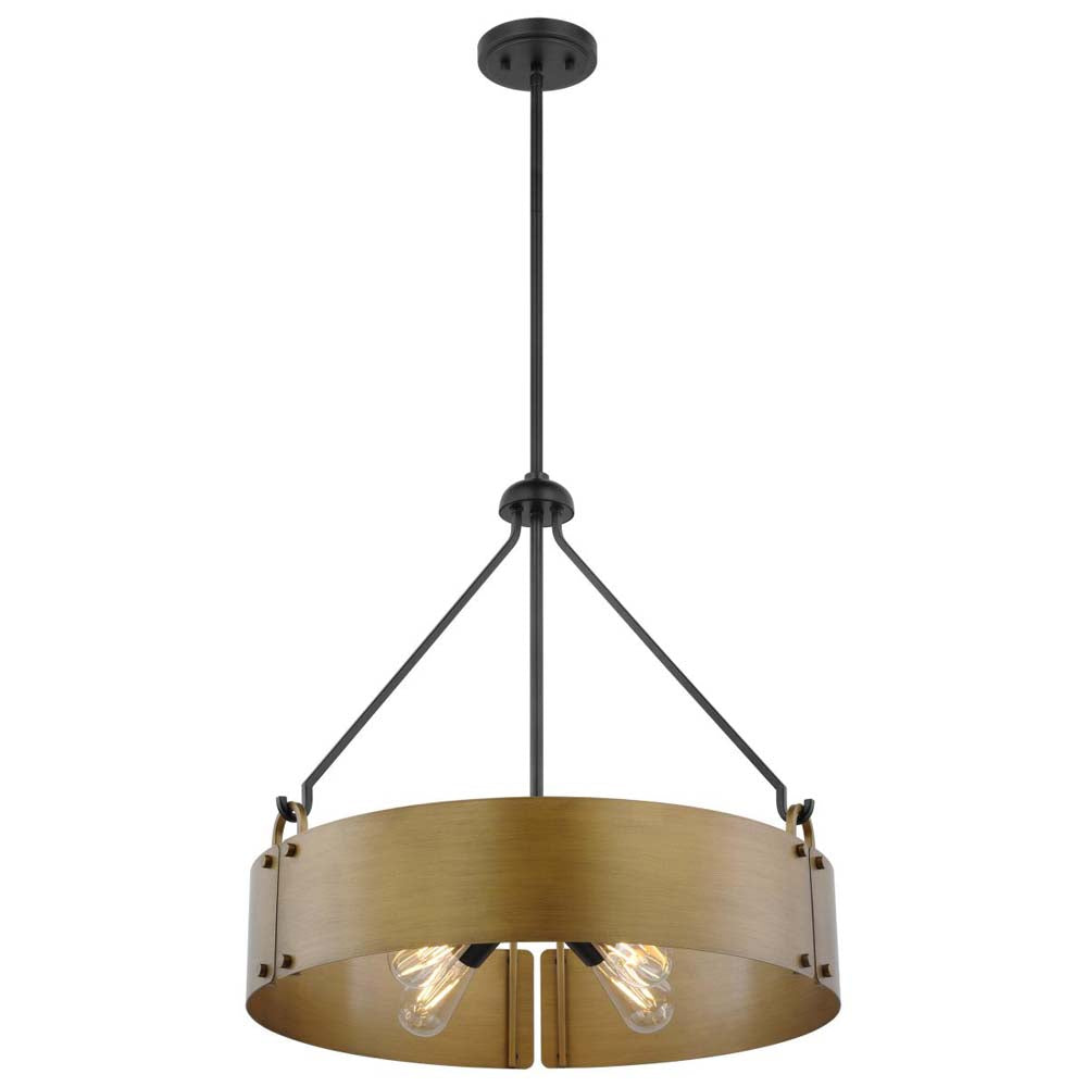 Halter 4-Light Pendant E26 Base 60w Matte Black Finish Natural Brass Metal Shade