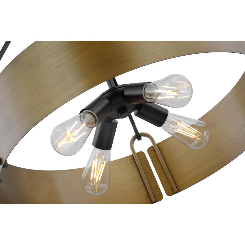 Halter 4-Light Pendant E26 Base 60w Matte Black Finish Natural Brass Metal Shade