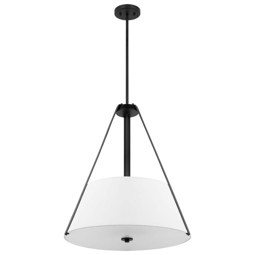 Brewster 3-Light Pendant Black Finish Faux Leather Wrapped Straps White Shade