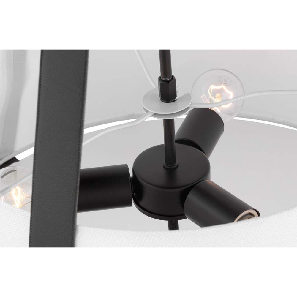 Brewster 3-Light Pendant Black Finish Faux Leather Wrapped Straps White Shade