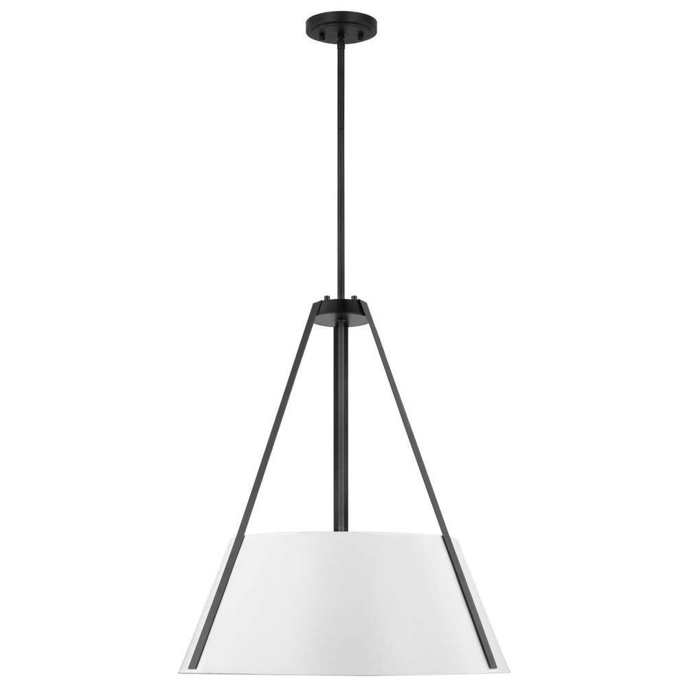 Brewster 3-Light Pendant Black Finish White Metal Shade