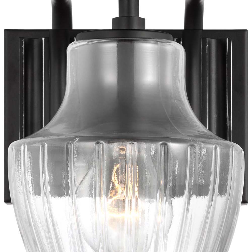Destin Vanity E26 Base 60w Black & Silver Finish Clear Ribbed Glass