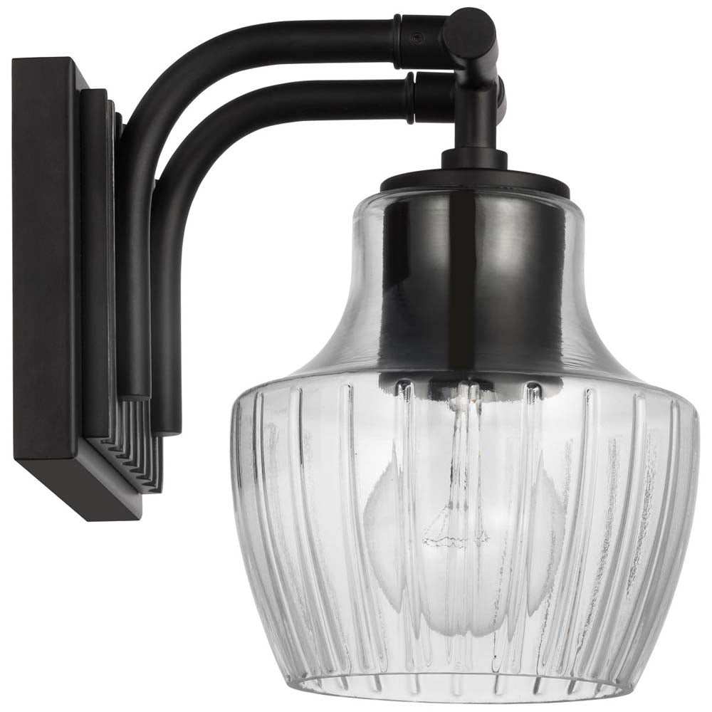 Destin Vanity E26 Base 60w Black & Silver Finish Clear Ribbed Glass