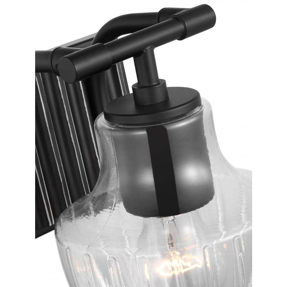 Destin Vanity E26 Base 60w Black & Silver Finish Clear Ribbed Glass