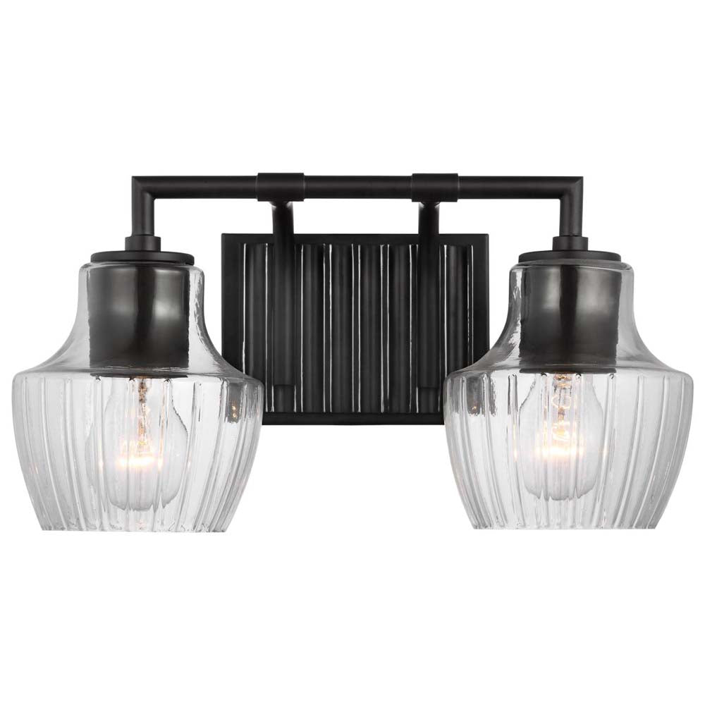 Destin 2-Light Vanity E26 Base 60w Black & Silver Finish Clear Ribbed Glass