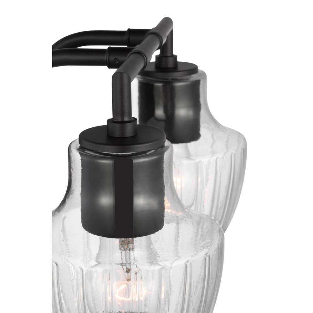 Destin 2-Light Vanity E26 Base 60w Black & Silver Finish Clear Ribbed Glass