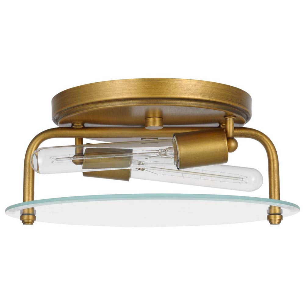 Teton 60w 2-Light Flush Mount Clear Beveled Glass E26 Base Natural Brass Finish
