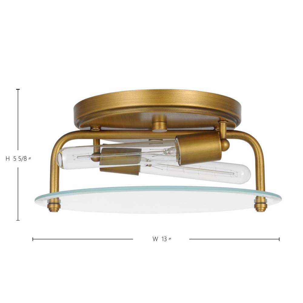 Teton 60w 2-Light Flush Mount Clear Beveled Glass E26 Base Natural Brass Finish