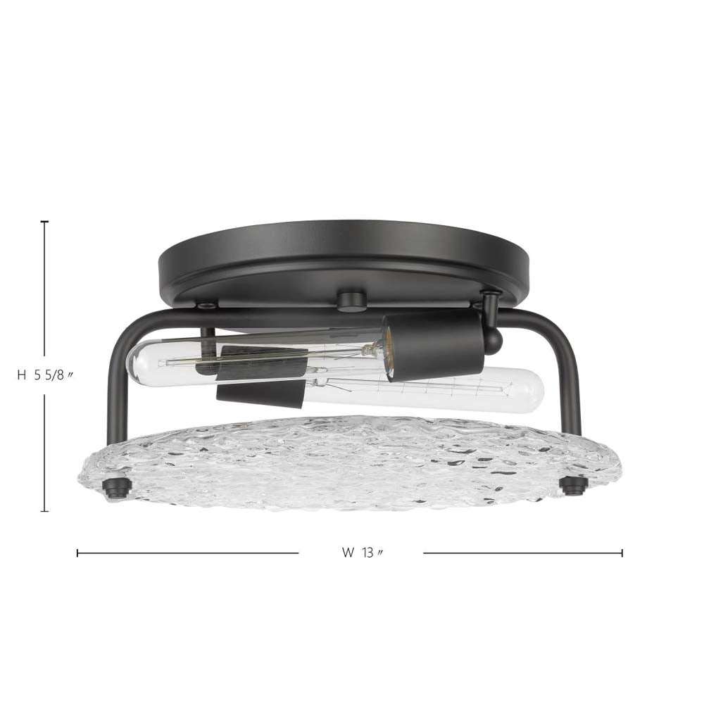 Glacier 2-Light Large Flush Mount Ice Glass E26 Base 60w Matte Black Finish