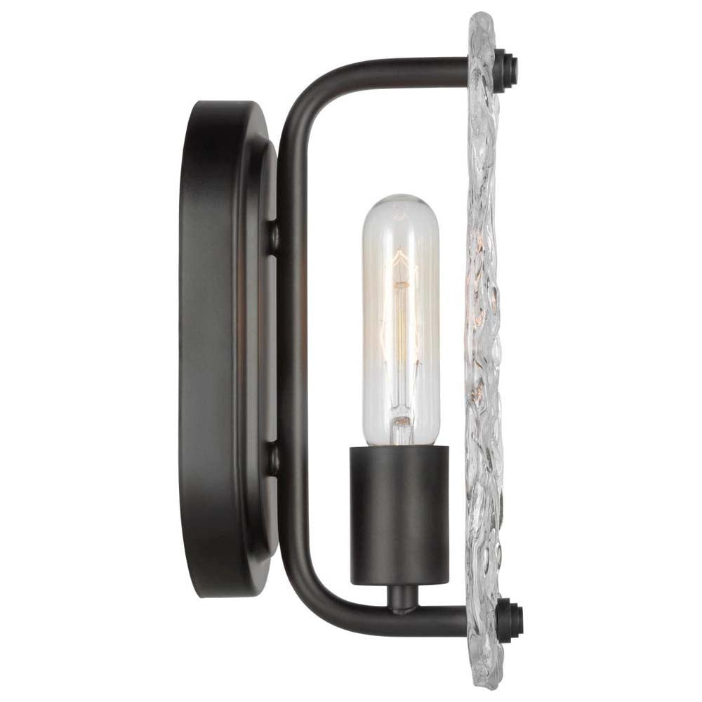 Glacier Vanity E26 Base 60w Matte Black Finish Ice Glass