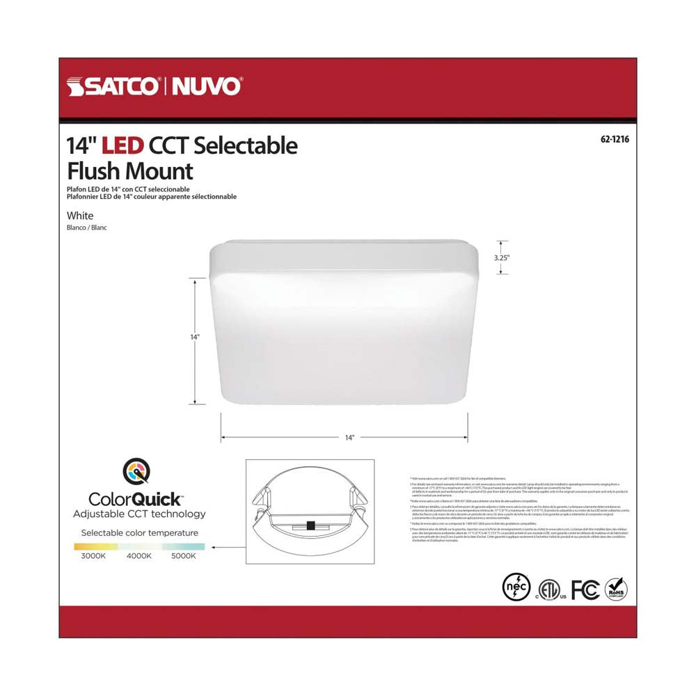20w 14-in CCT Selectable Square White Acrylic LED Flush Mounted Fixture
