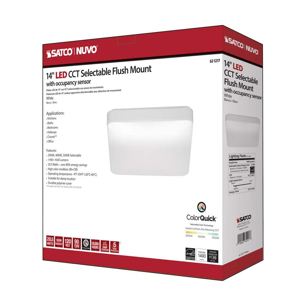 20.5w 14-in CCT Selectable Square Acrylic with Sensor LED Flush Mounted Fixture