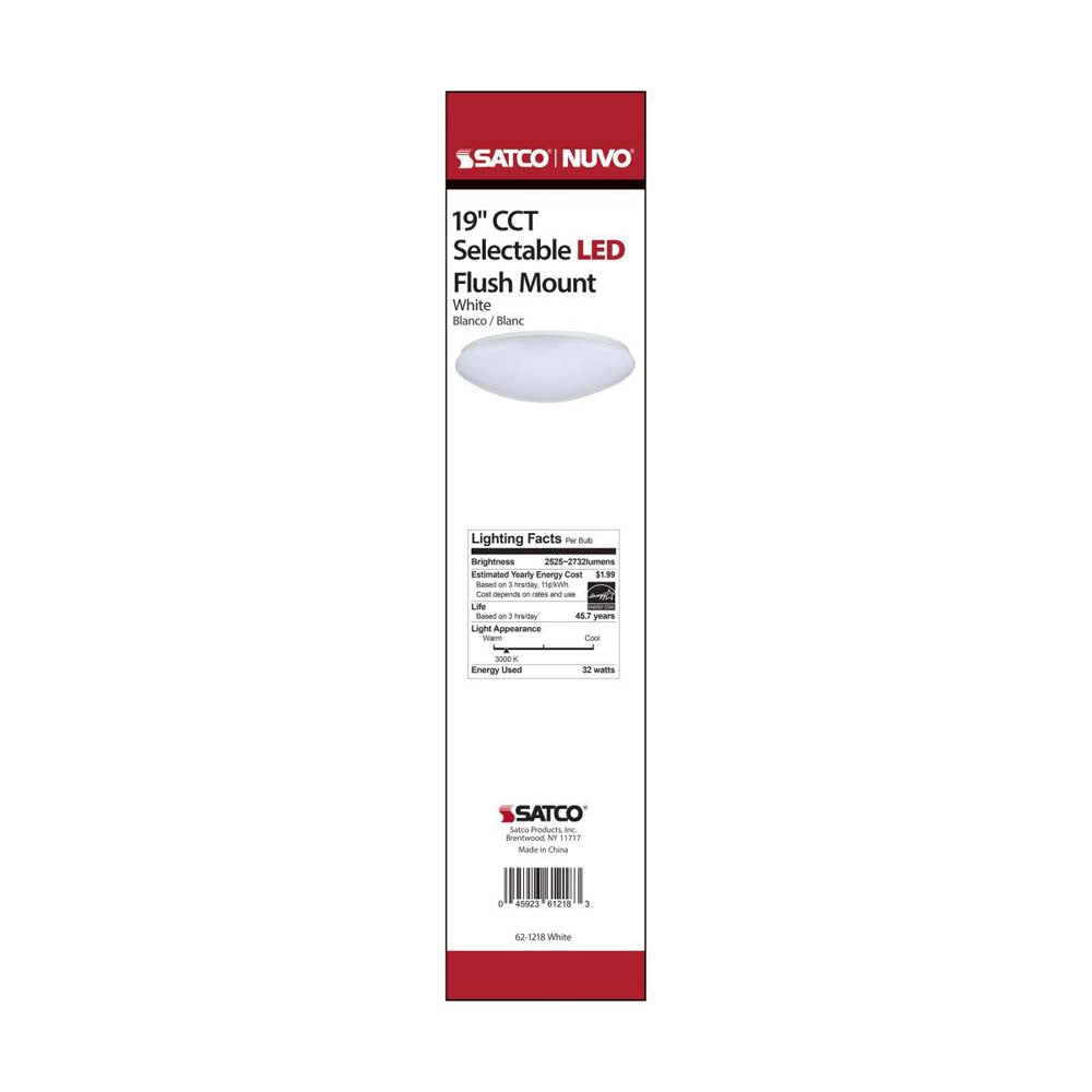 32w 19-in CCT Selectable Round White Acrylic LED Flush Mounted Fixture