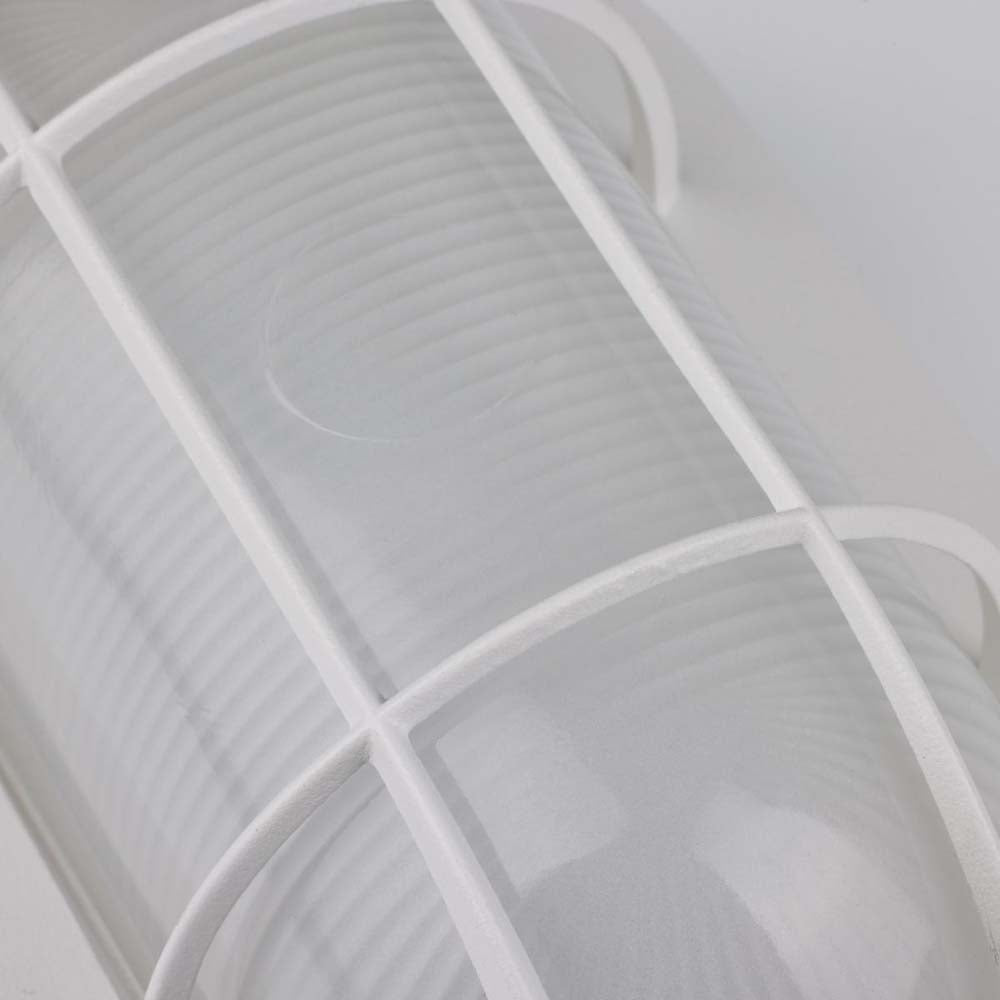 LED Small Oval Bulk Head Fixture White Finish w/ White Glass