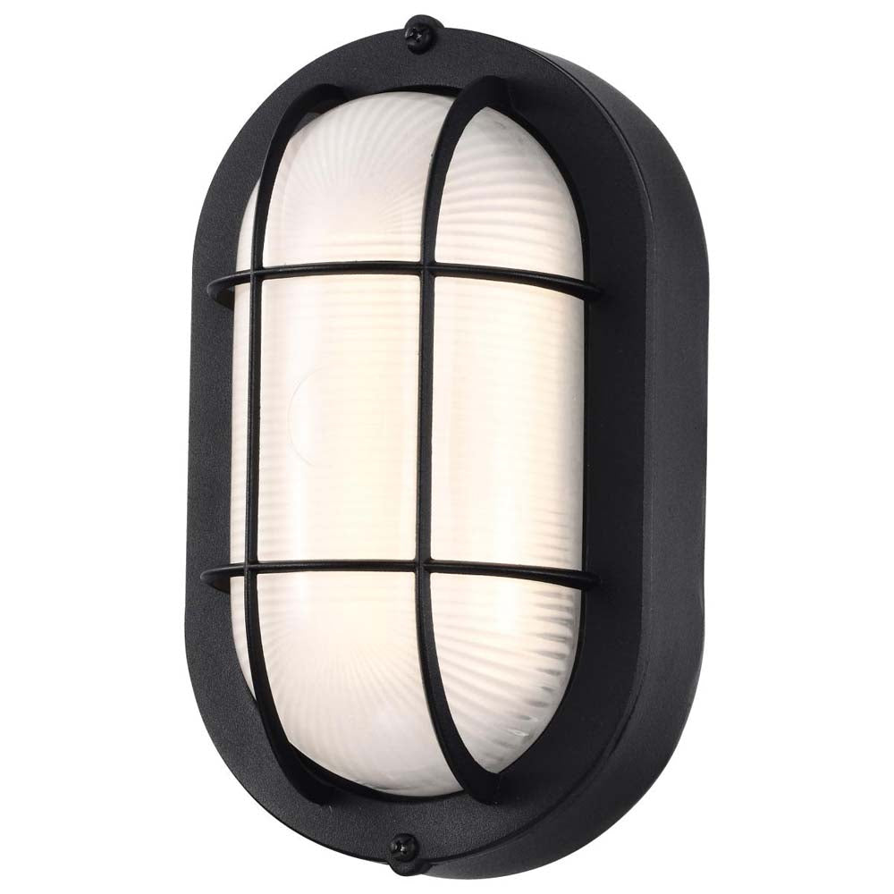 LED Small Oval Bulk Head Fixture Black Finish w/ White Glass