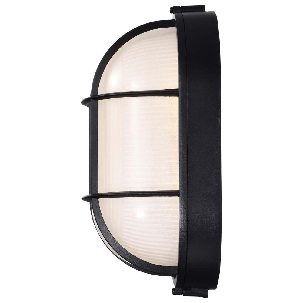 LED Oval Bulk Head Fixture Black Finish w/ White Glass