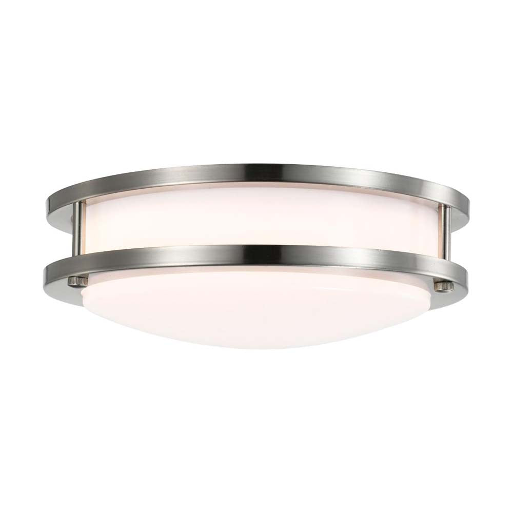 16w 10-in LED Flush Mount Fixture 3000K Dimmable Brushed Nickel White Lens