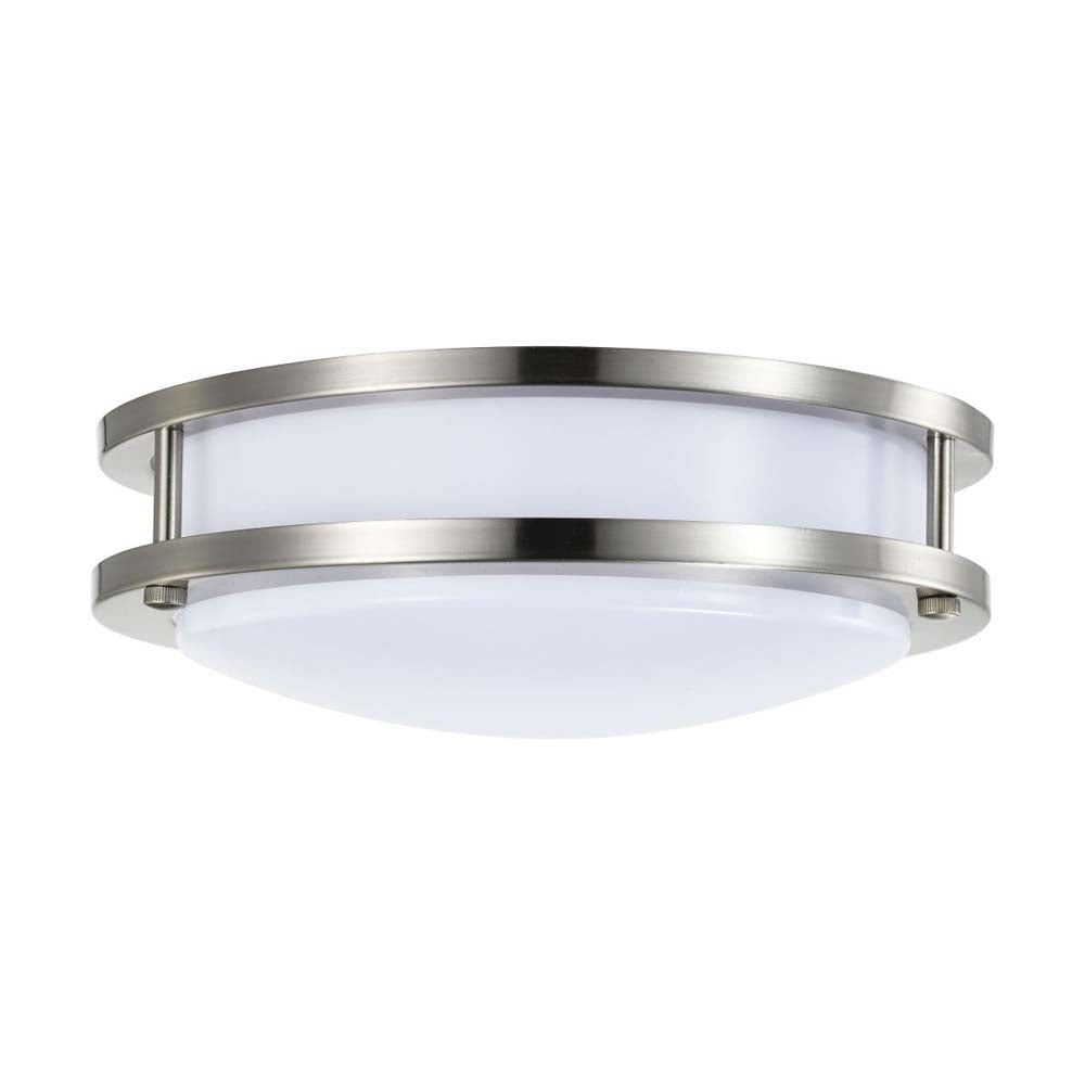 16w 10-in LED Flush Mount Fixture 3000K Dimmable Brushed Nickel White Lens