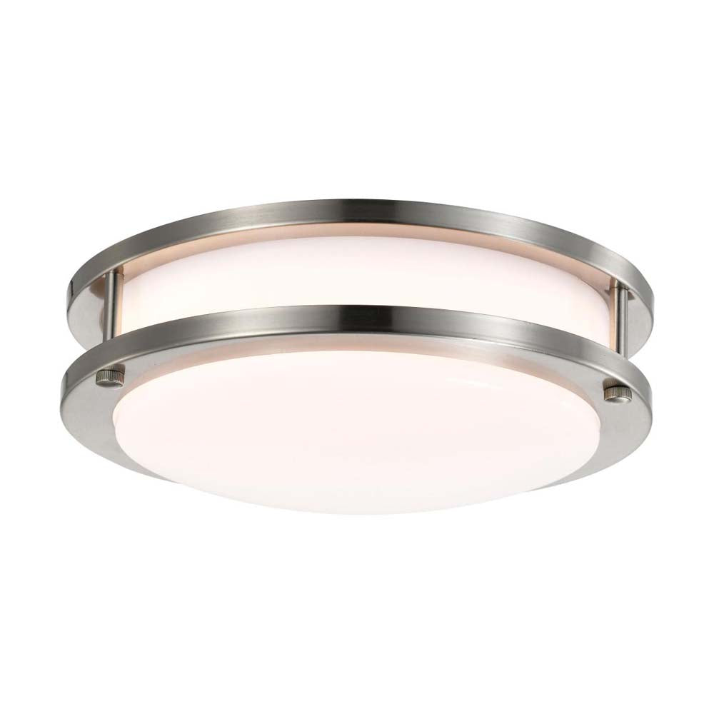16w 10-in LED Flush Mount Fixture 3000K Dimmable Brushed Nickel White Lens