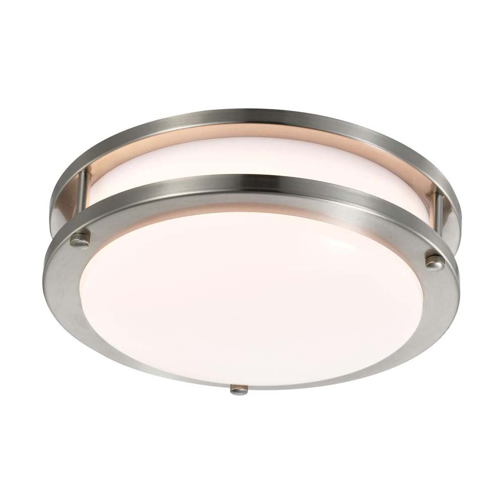 16w 10-in LED Flush Mount Fixture 3000K Dimmable Brushed Nickel White Lens