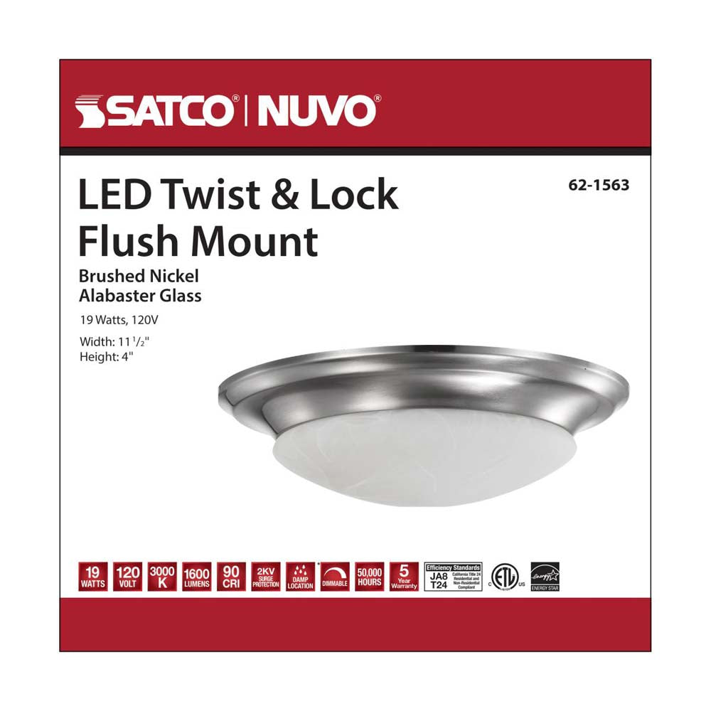 19w 11-in LED Twist & Lock Flush Mount Fixture Brushed Nickel Frosted Glass