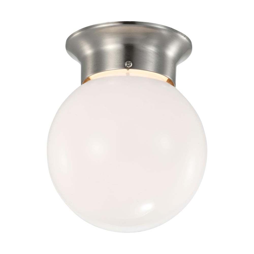 8w 6-in LED Flush Mount Fixture 3000K Dimmable Brushed Nickel Frosted Glass