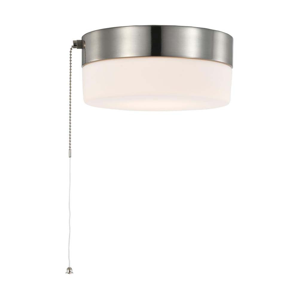 12w 8-in Pull Chain LED Flush Mount Fixture Brushed Nickel with Frosted Glass