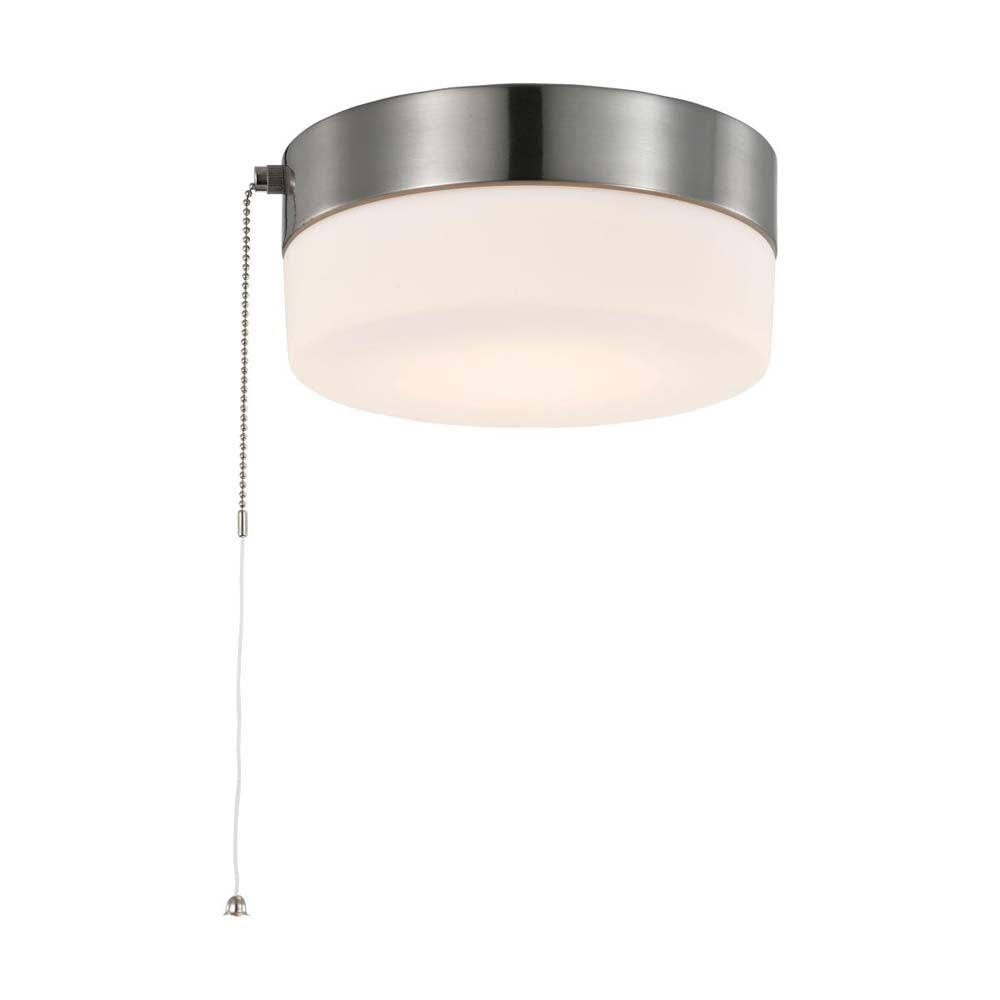 12w 8-in Pull Chain LED Flush Mount Fixture Brushed Nickel with Frosted Glass