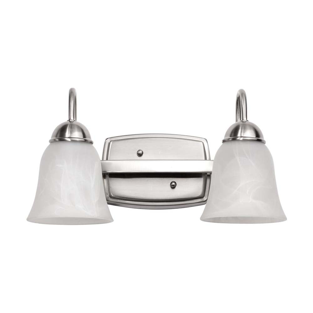 15w LED 2-Light Vanity Fixture 3000K Brushed Nickel w/ Alabaster Glass