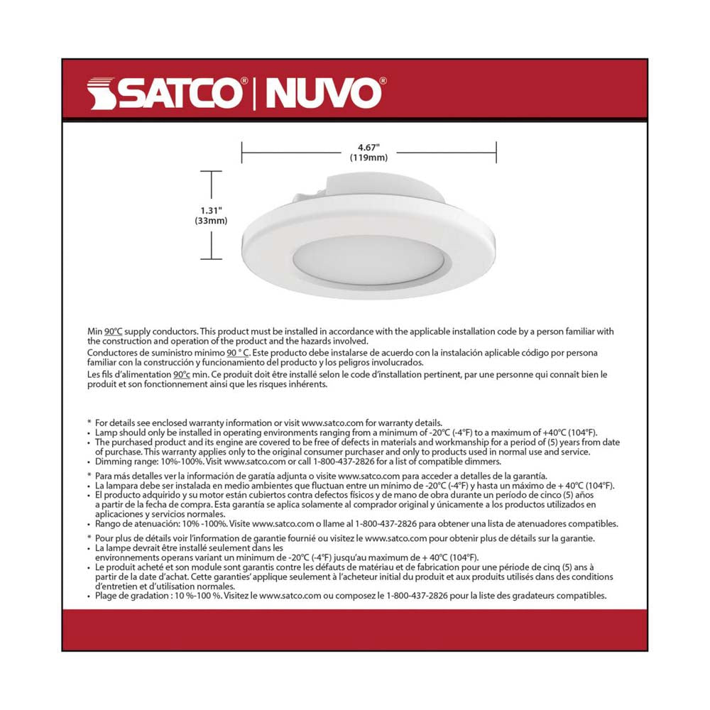 4-in LED Surface Mount Fixture CCT Selectable 3K/4K/5K White