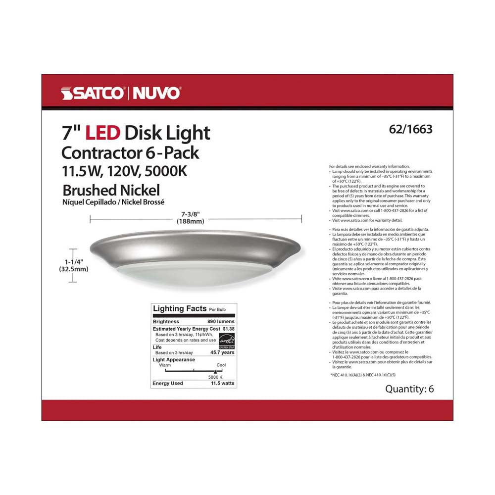7-in LED Disk-Light 5000K 6 Unit Contractor Pack Brushed Nickel Finish
