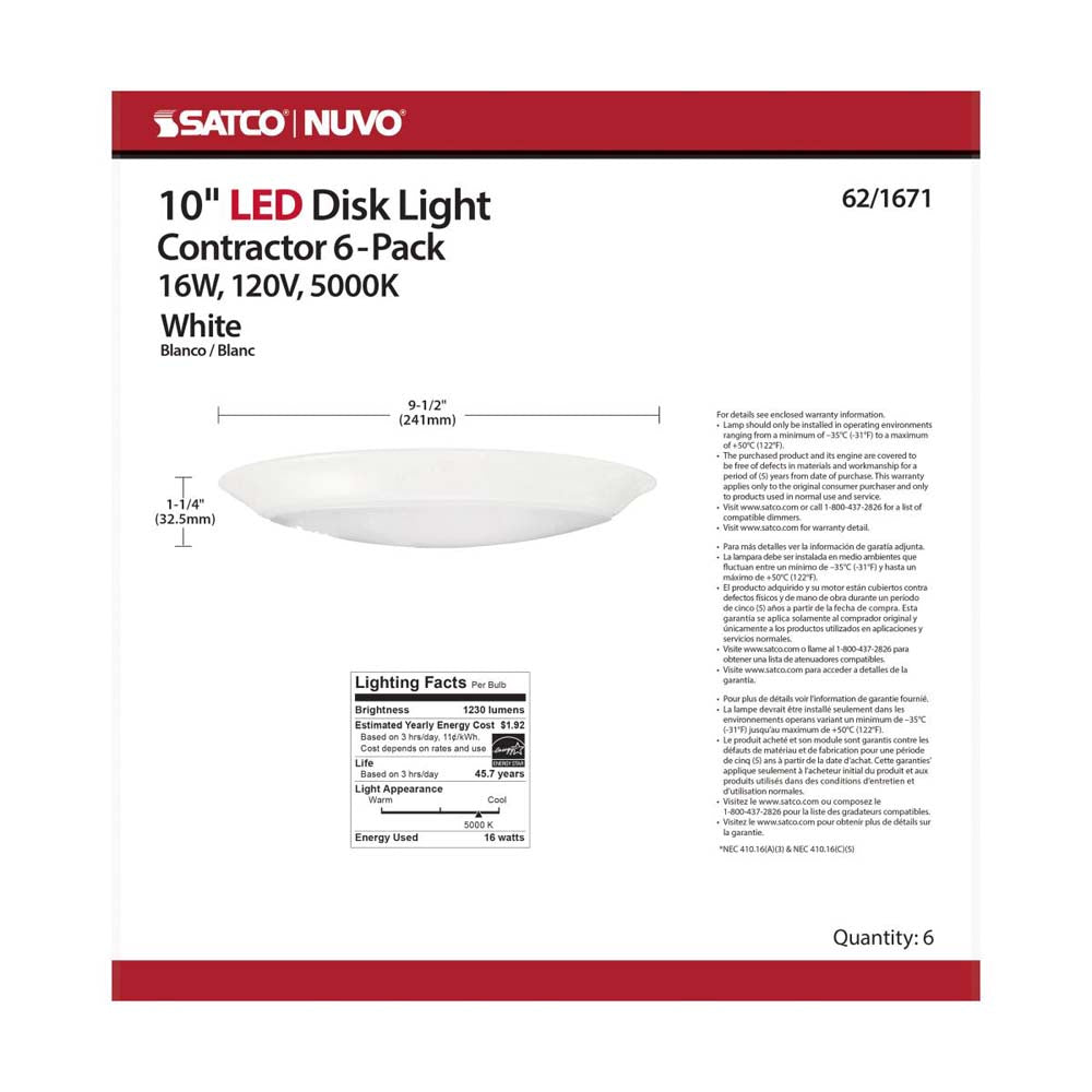 10-in LED Disk-Light 5000K 6 Unit Contractor Pack White Finish