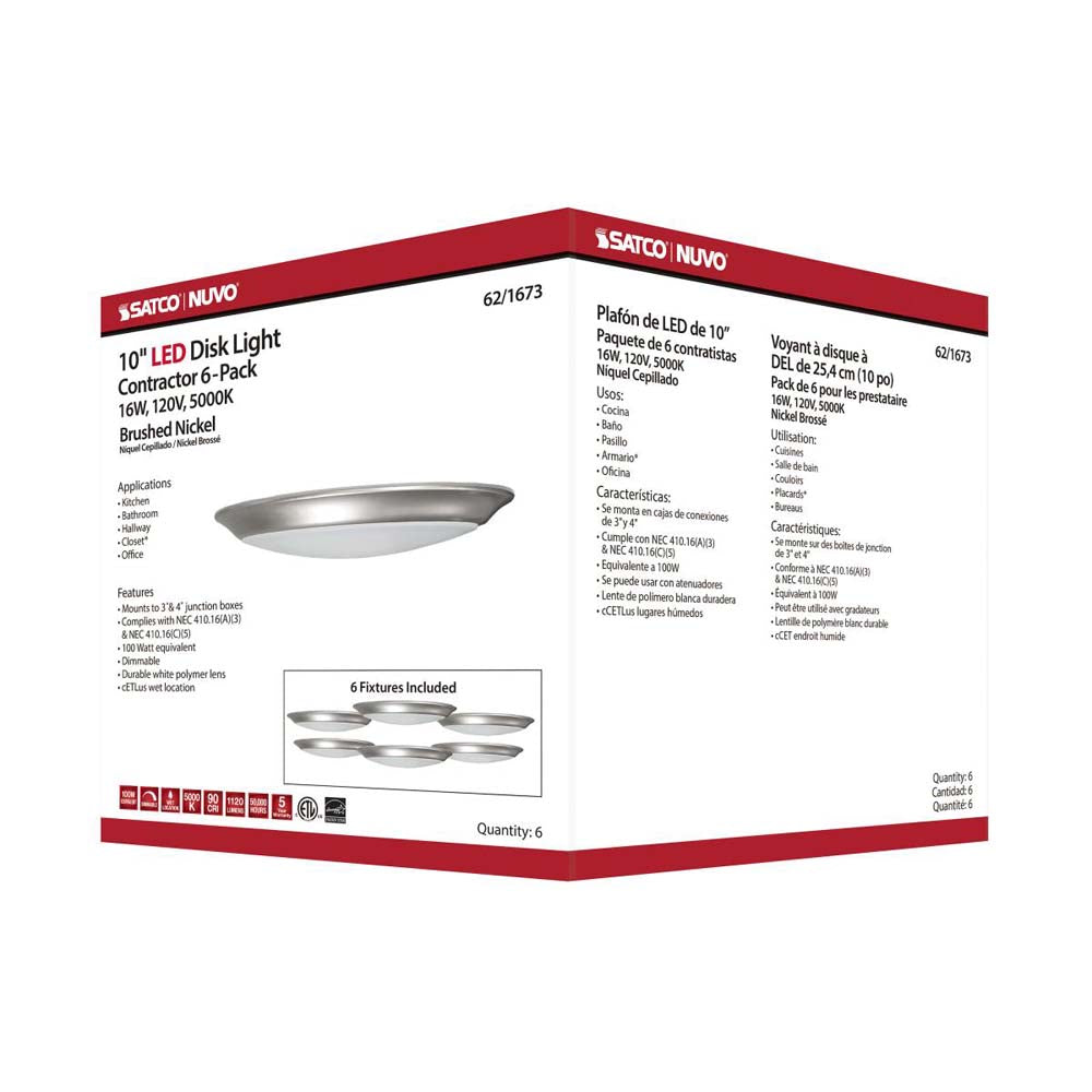 10-in LED Disk-Light 5000K 6 Unit Contractor Pack Brushed Nickel Finish