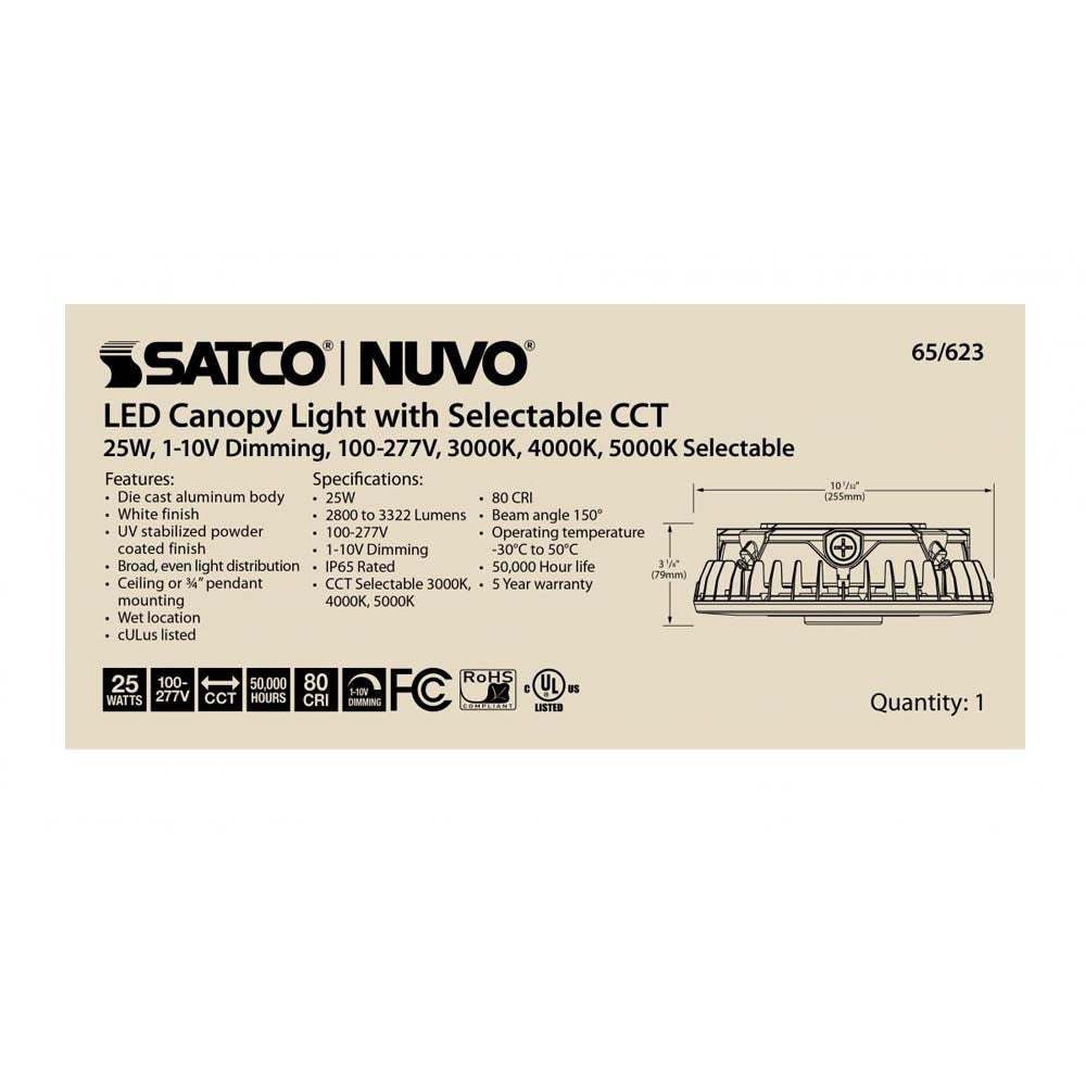 LED Canopy Fixture 25w CCT Tunable White Finish 100-277v